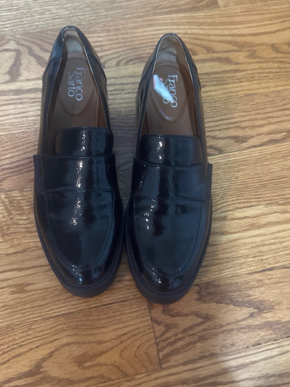 Franco Sarto Black Patent Leather Slip-On Loafers